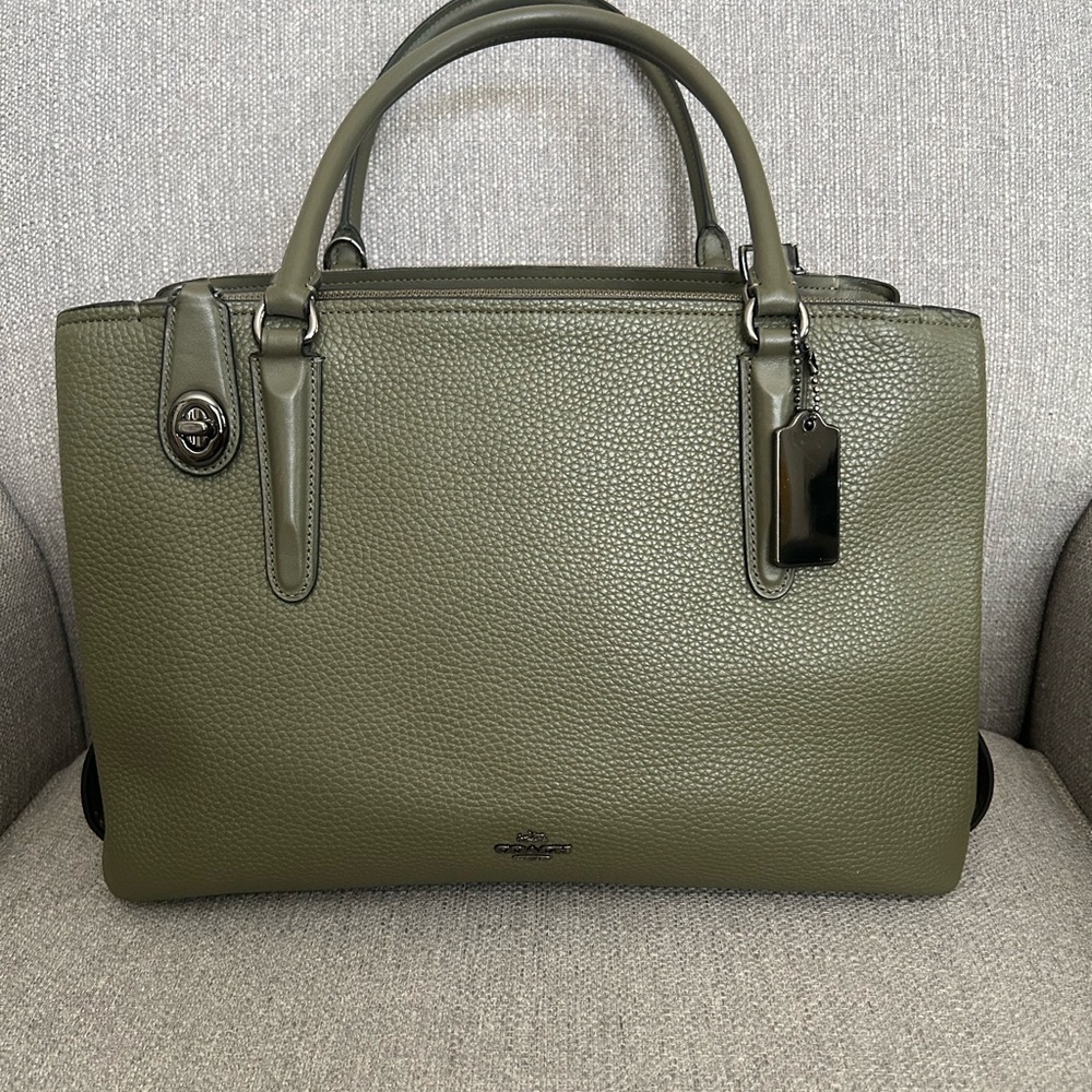 Coach Brooklyn Carryall Green Leather Tote Bag